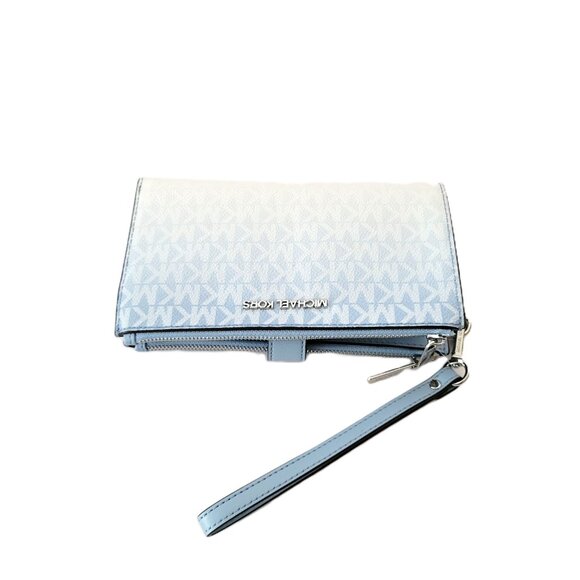 Michael Kors Jet Set Travel Large Double Zip Wristlet Clutch MK Ombre Light Sky - Picture 6 of 7